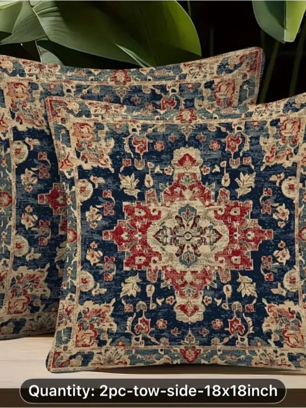 A PAIR OF Kilim PRINTED DESIGNED OF Blue and Red Medallion Pillow Cover -